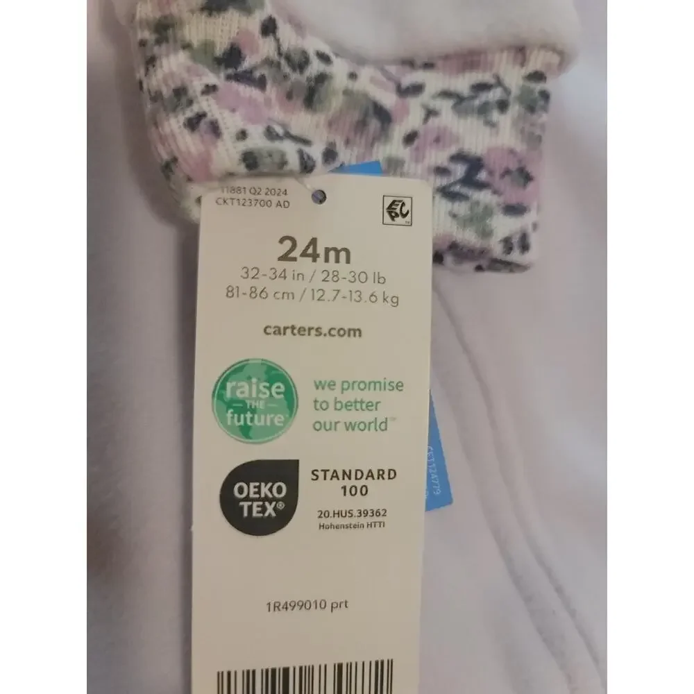 Carter's Girls 24 Months Bunny Lilac Fleece One-Piece Footie PJs 2-way Zipper